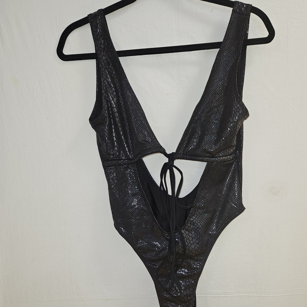 Black Snakeskin Print Bodysuit